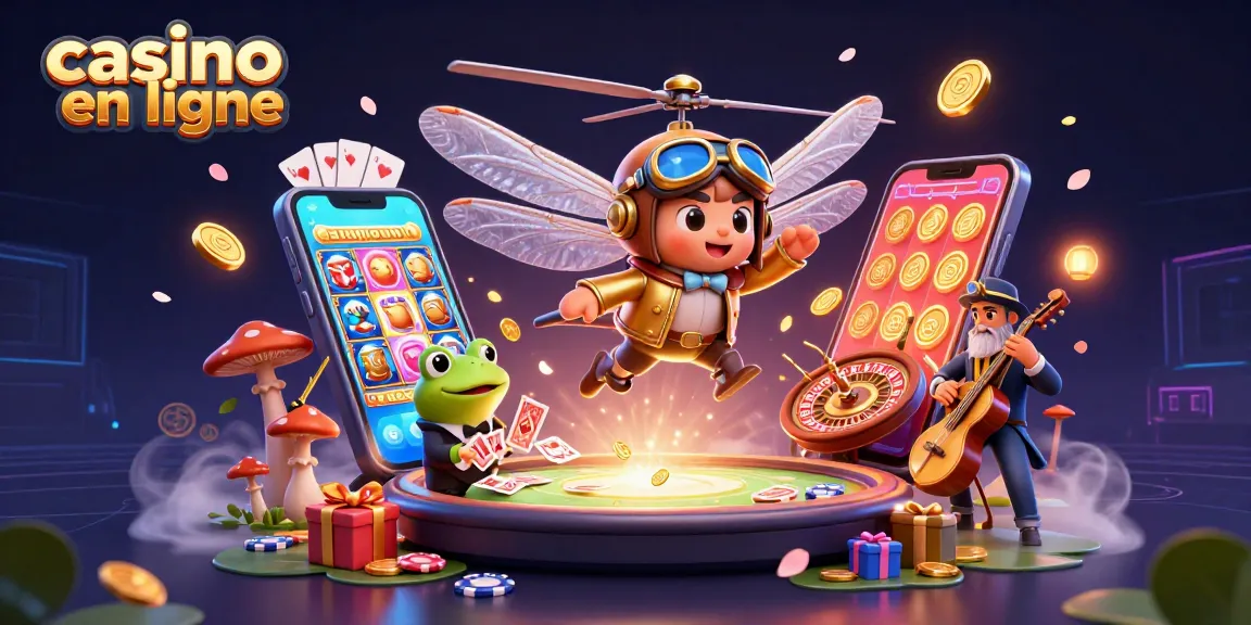 Un croupier grenouille gère des cartes dans le casino en ligne sous un dragonfly pilote mystique.