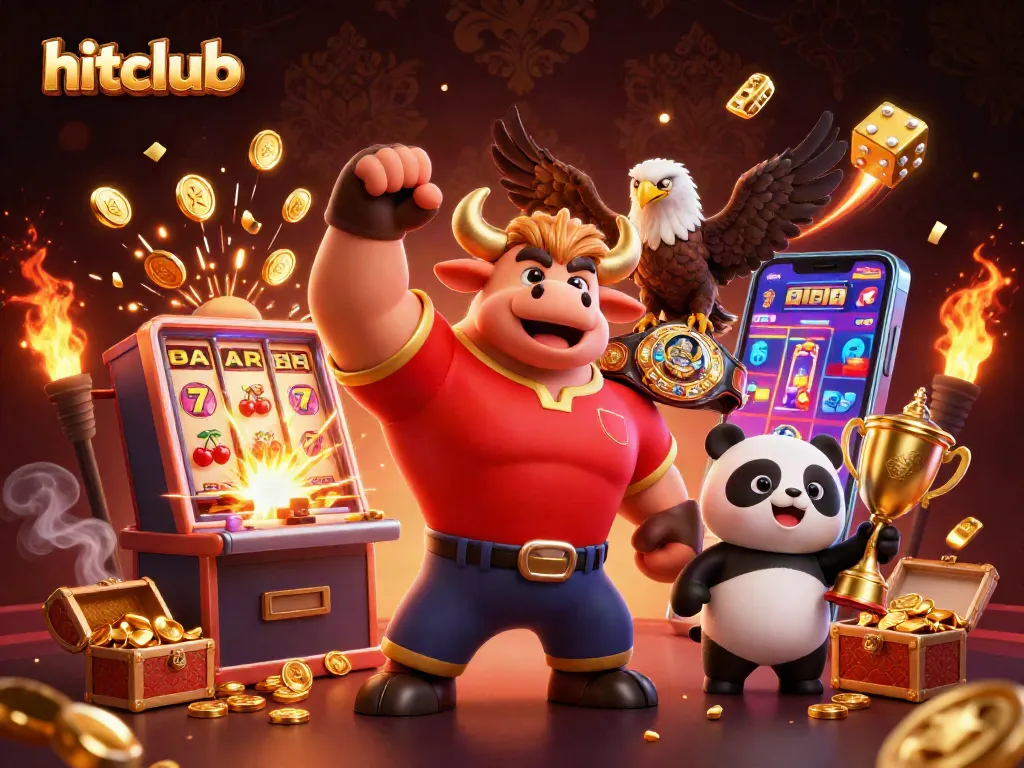 Experience hitclub's thrilling jackpots with a cartoon mascot celebrating casino wins.