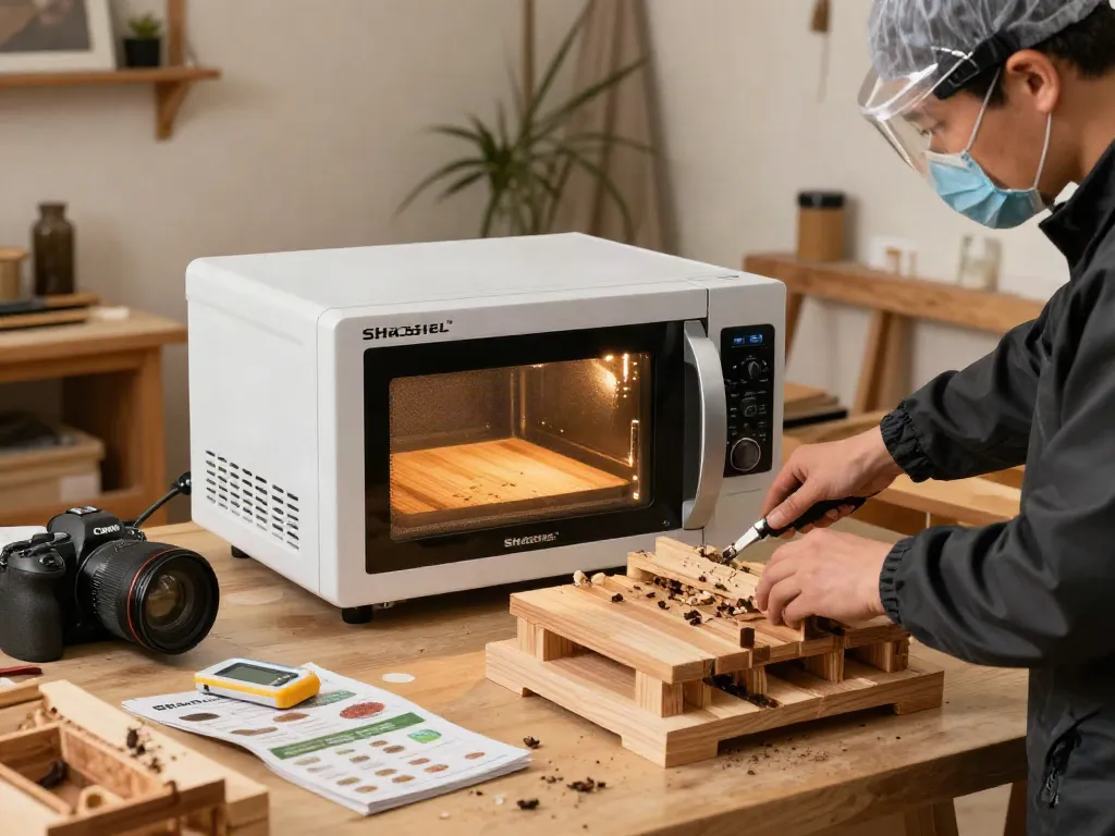 SHASHEL® technician using microwave technology for eco-friendly wood pest elimination.