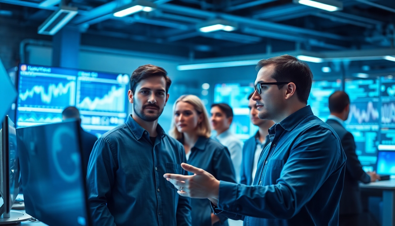 AI agents enhancing teamwork in a high-tech workspace with dynamic interactions.