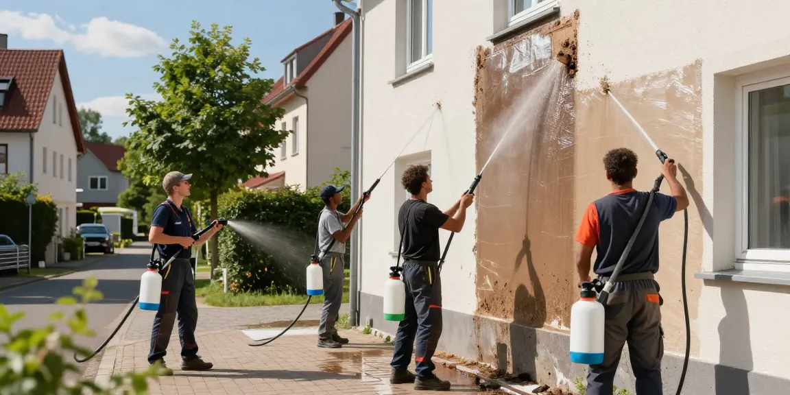 Reinigung Schlangen: Professionelles Team bei der umweltfreundlichen Fassadenreinigung in Schlangen