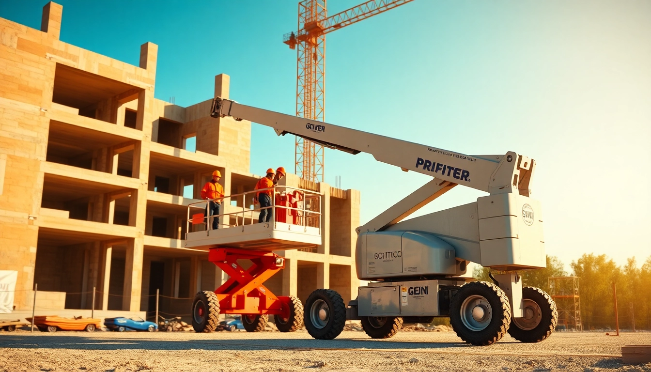 Worker operating a genie lift for construction, demonstrating safety and efficiency on site.