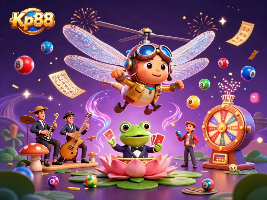 Kp88 offers thrilling gambling action with entertaining cartoon elements like a frog croupier and vibrant casino features.