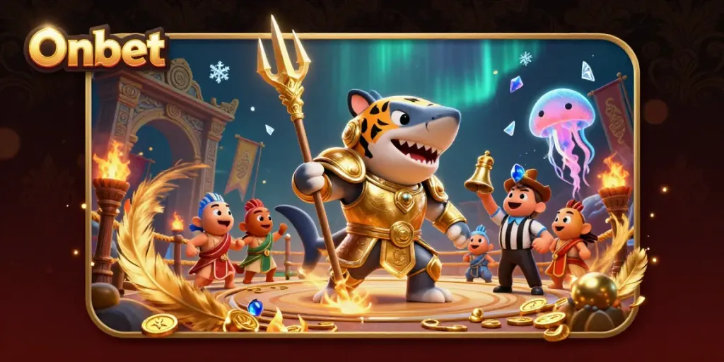 Experience thrilling gameplay at Onbet Casino, where a tiger shark gladiator dominates the underwater colosseum.