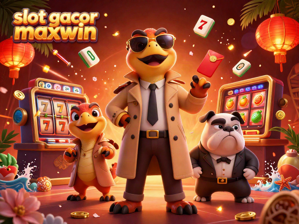 Experience excitement with slot gacor maxwin in this vibrant casino scene filled with animated characters and festive elements.