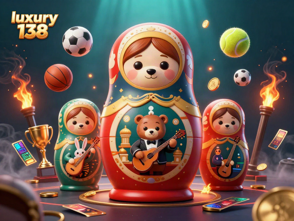 Engage in thrilling sports betting with luxury 138 featuring dynamic 3D characters and vibrant casino elements.