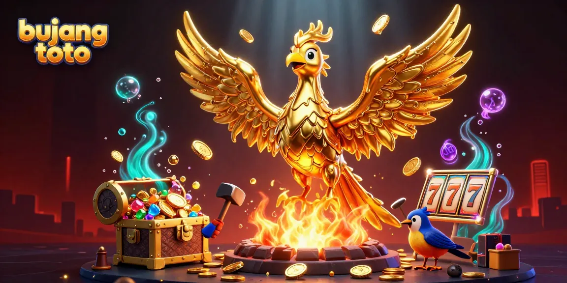 Experience the excitement of bujang toto with a molten golden phoenix, vibrant game elements, and glowing effects.