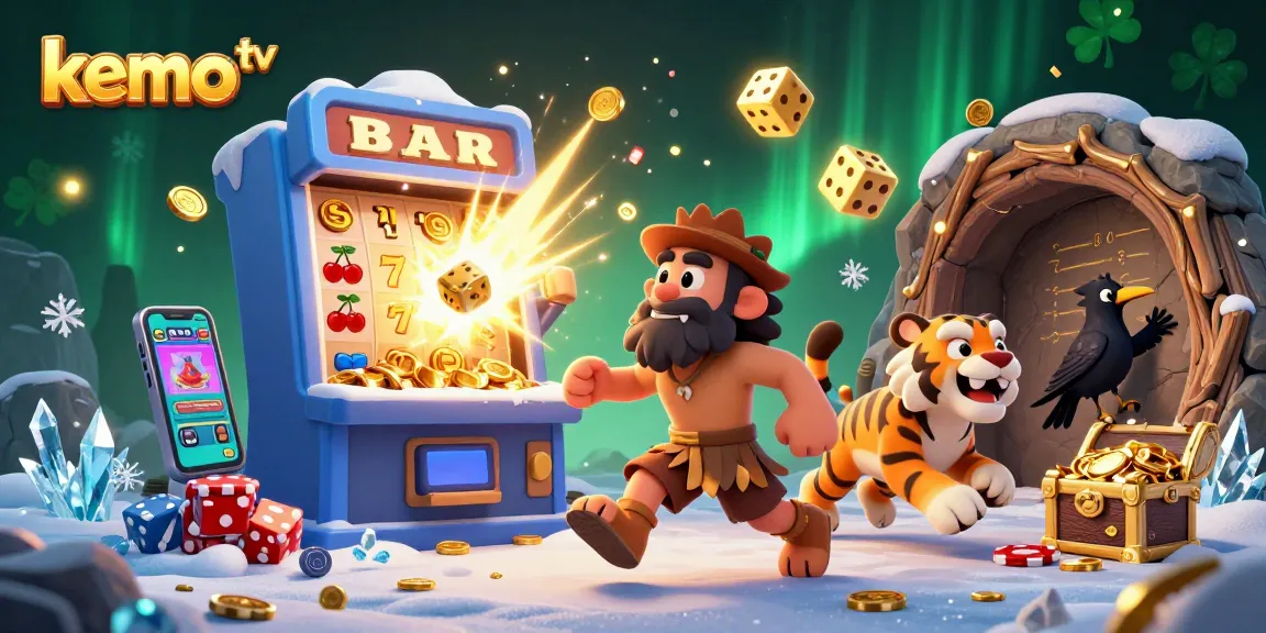 Experience Kemo TV with a lively prehistoric casino scene featuring dynamic gameplay elements and vibrant visual effects.
