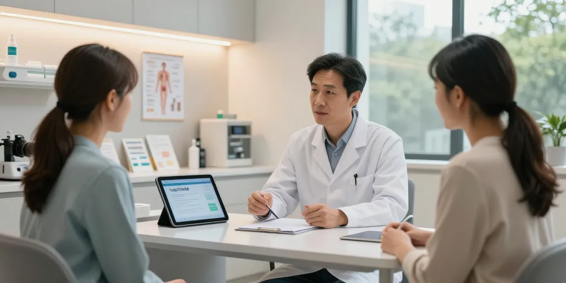 Healthcare professional discussing cagrilintide options with a patient in a modern examination room.