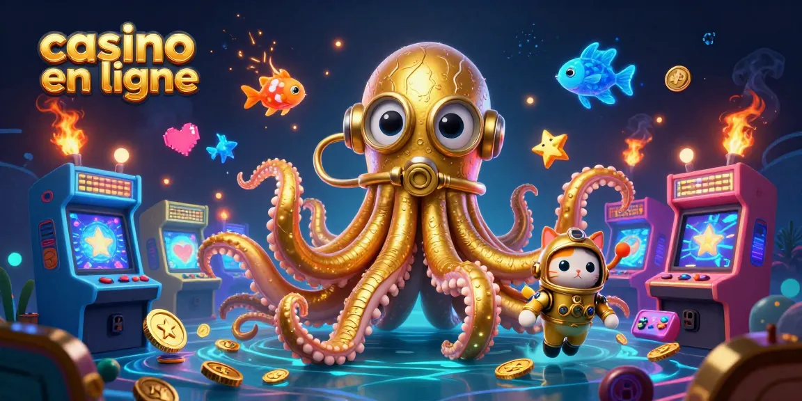 Célébrez l'aventure au casino en ligne avec un kraken doré et un chat plongeur dans cet univers ludique