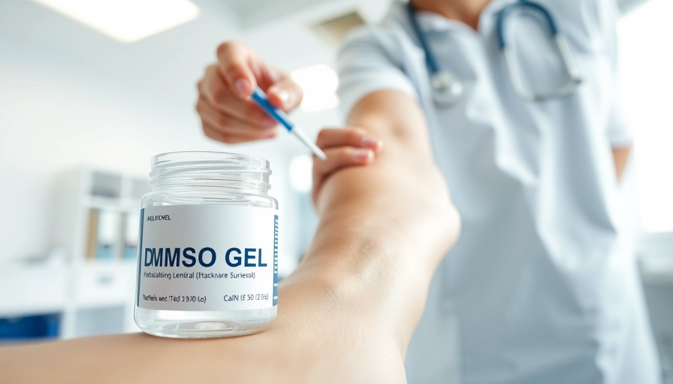 Apply DMSO gel for effective relief in a clinical environment.