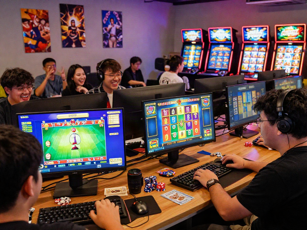 Engaged players enjoying situs toto gaming experience in vibrant online setting