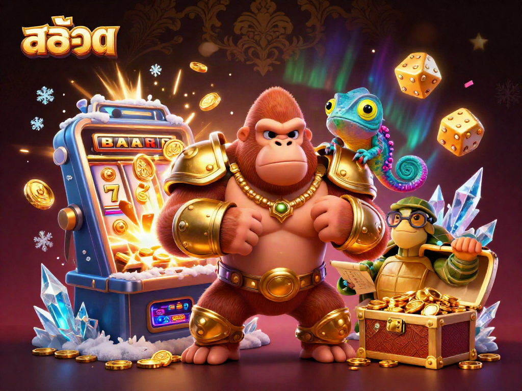 Experience exhilarating สล็อต action with a powerful gorilla king, chameleon, and tortoise among rich casino elements.