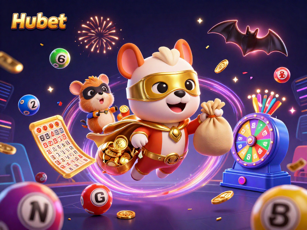 Experience the excitement of Hubet with vibrant illustrations of winning games and dynamic energy.