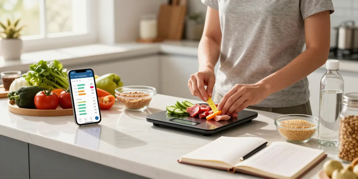 Healthy meal preparation using the best AI macro tracker app in a bright kitchen.