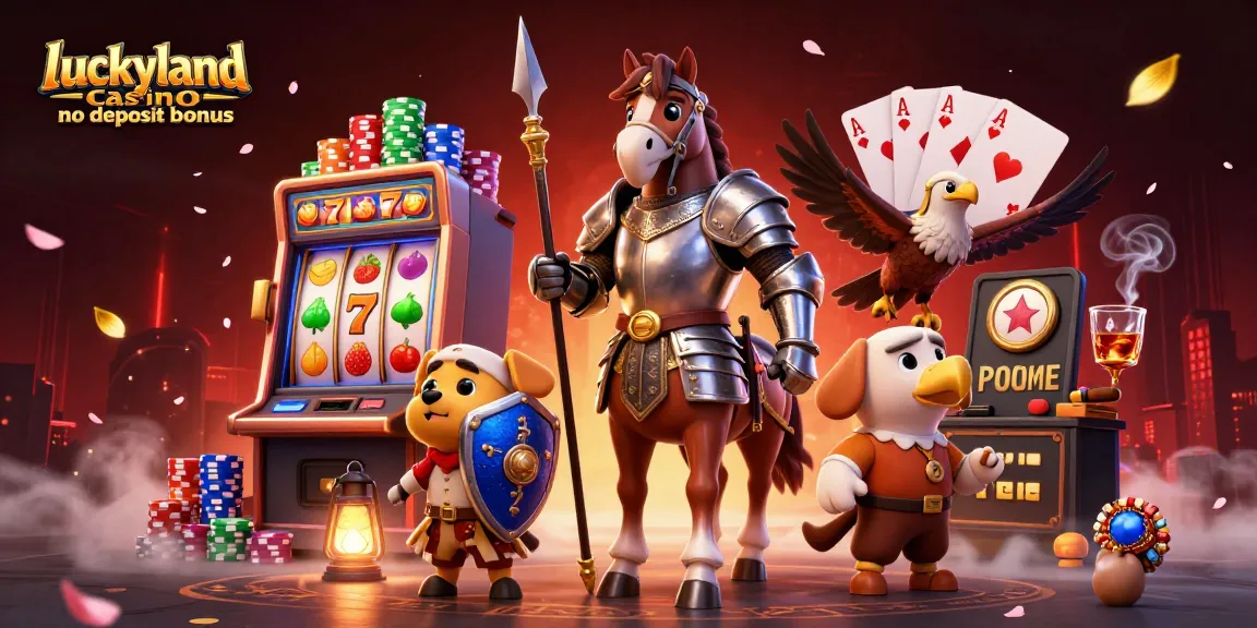 Experience the luckyland casino no deposit bonus with vibrant casino elements and charming characters in action.
