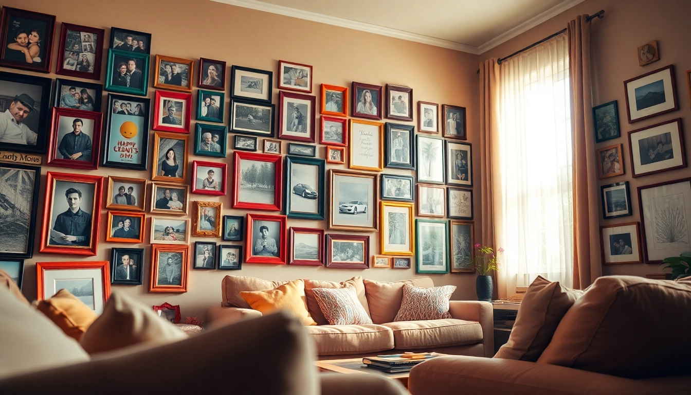 Engaging photo wall filled with memories in a cozy living room setting.