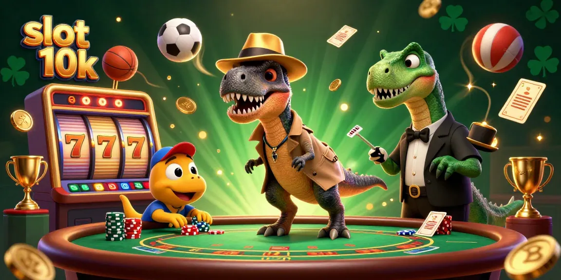 Experience the thrill of slot 10k with a dynamic 3D cartoon velociraptor card counter at play.