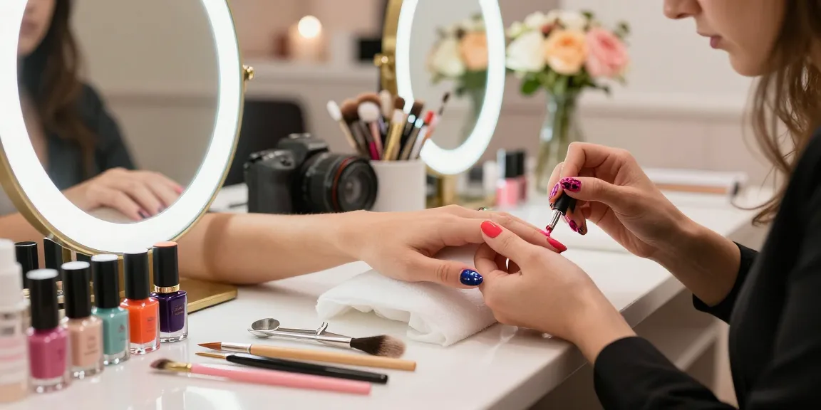 Proses perawatan kuku mewah LUXURY12 di salon dengan warna cat kuku yang cerah.