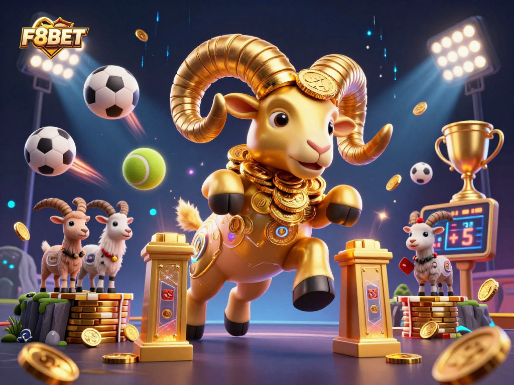 Experience F8BET with a dynamic 3D illustration showcasing sports and casino excitement.