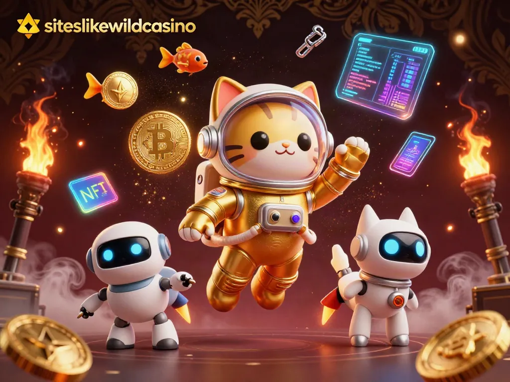 Engage with siteslikewildcasino in an ultra-detailed 3D casino-themed illustration showcasing vibrant space elements.