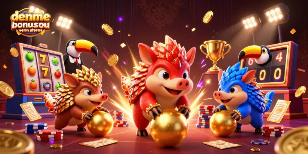 Experience deneme bonusu veren siteler with a lively illustration of pangolins in a vibrant casino scene.