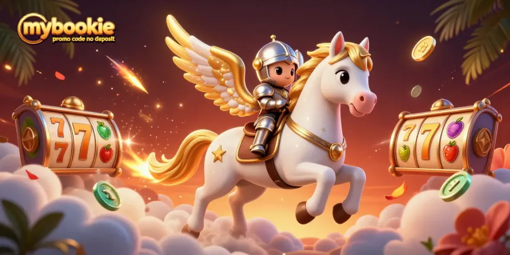 Play with the mybookie promo code no deposit amidst vibrant slot reels and magical elements.