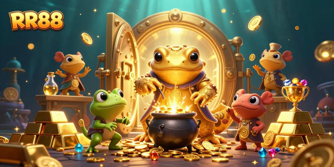 Unlock golden wins at RR88 with a magical scene of an alchemist and frog apprentice in a casino