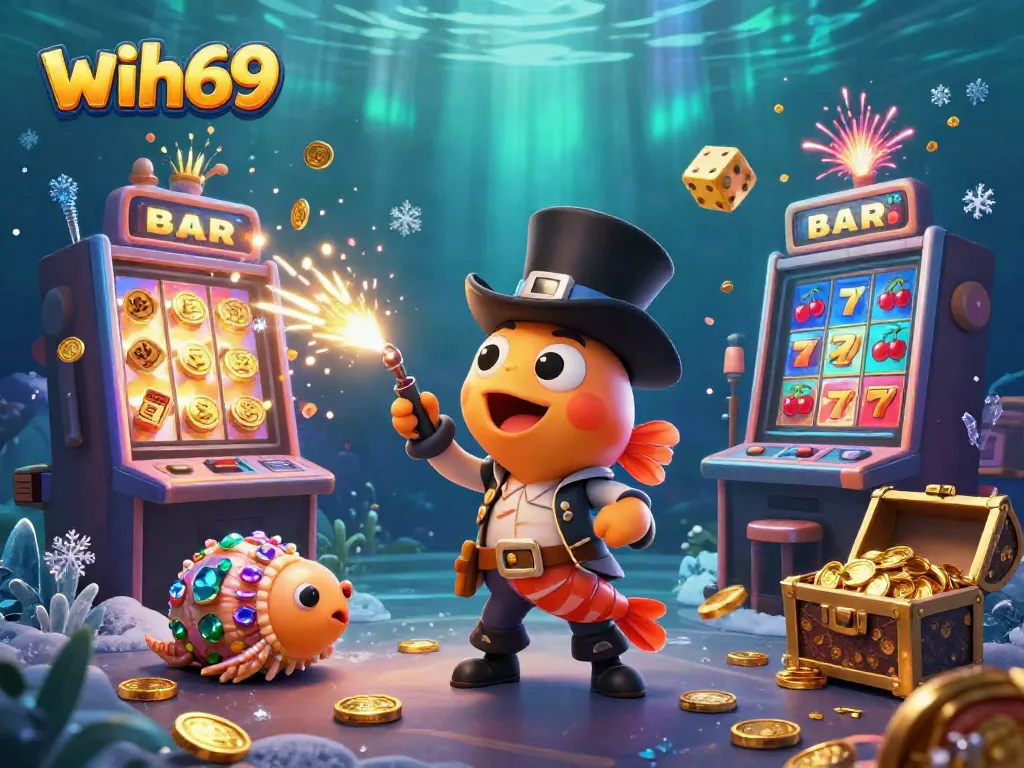 Slot jackpot koin dengan wih69 penarik karakter dalam gambar ilustratif.