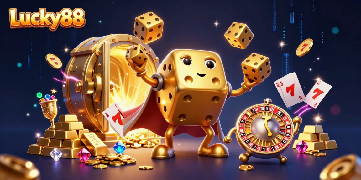 Engage with Lucky88's energetic casino world featuring vibrant characters and dazzling treasures.