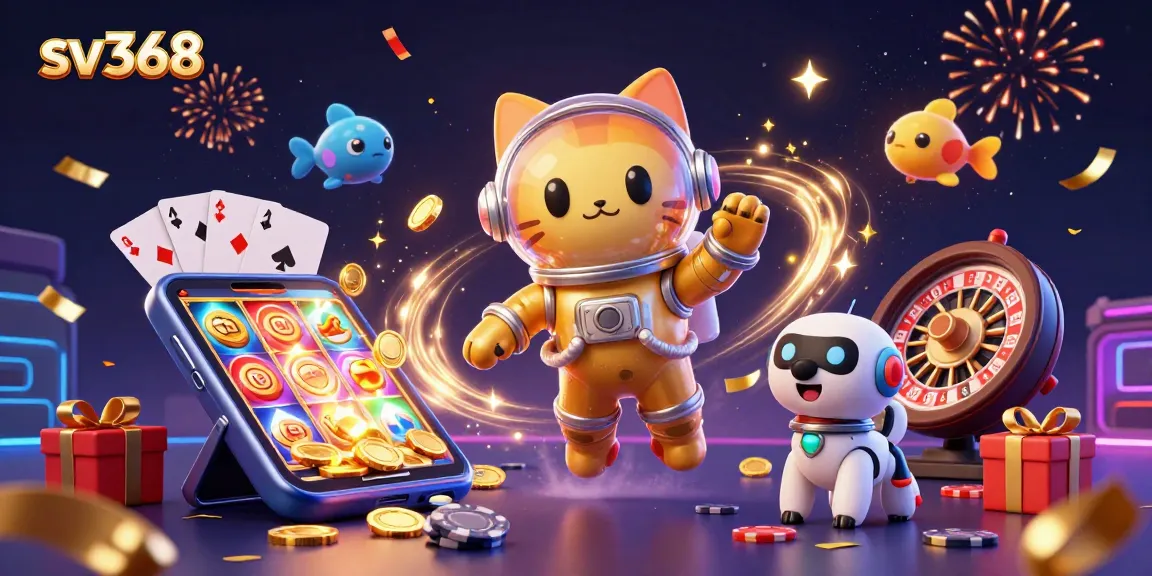 Experience thrilling gaming with sv368 as a space astronaut cat and robot dog explore a nebula of fun!
