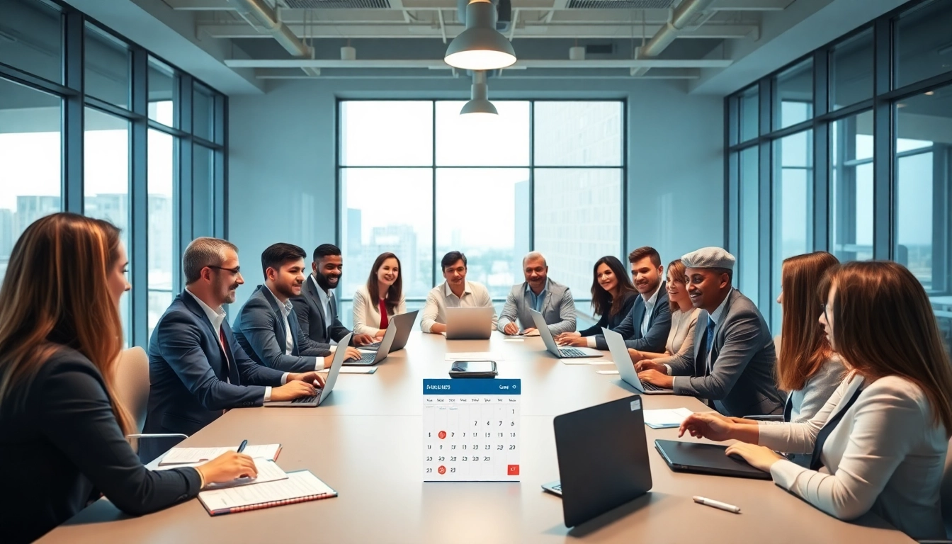 Enhance productivity with a never miss a meeting scheduling tool in a vibrant business meeting.