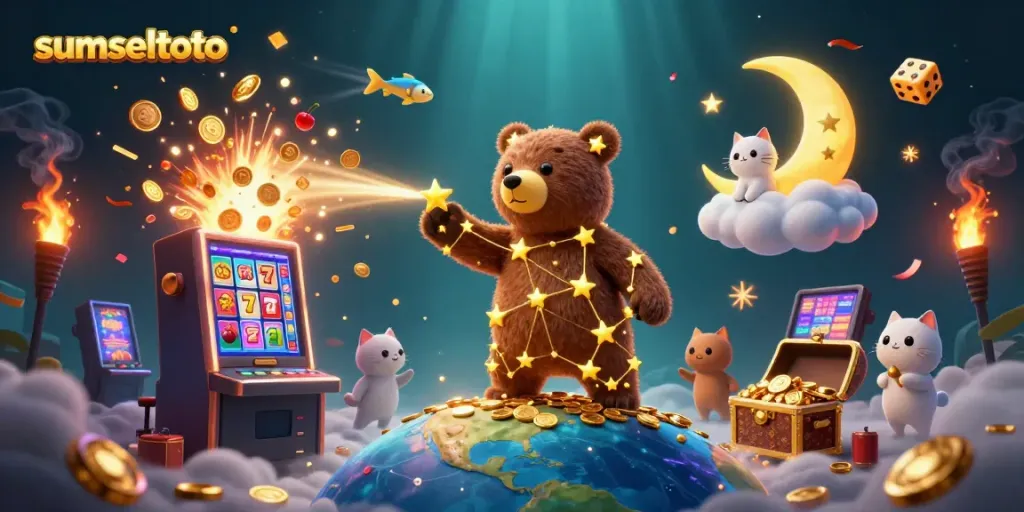 Experience thrilling wins with sumseltoto's vibrant jackpot scene full of gold coins and energetic casino elements.