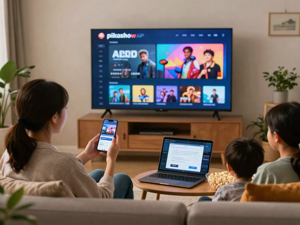 Discover the Pikashow APK in a cozy living room setup, showcasing vibrant streaming content.
