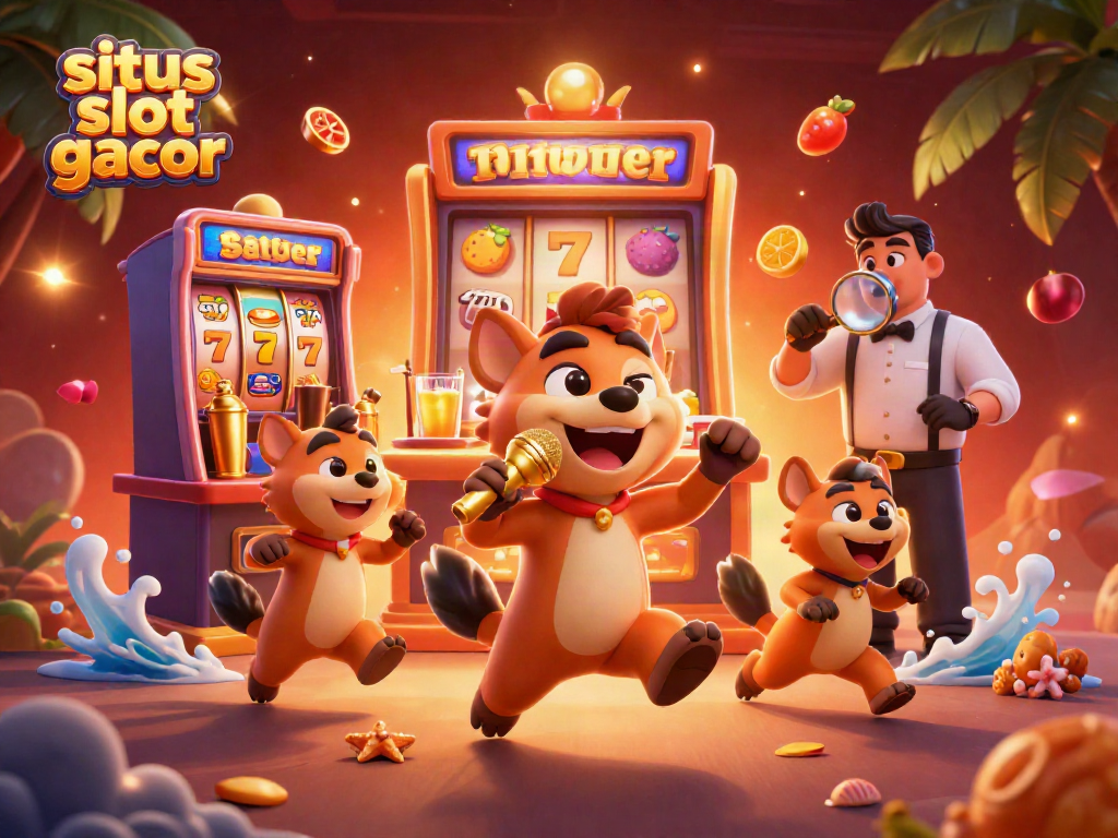 Experience fun at situs slot gacor with hyena characters, slot reels, and vibrant casino elements.