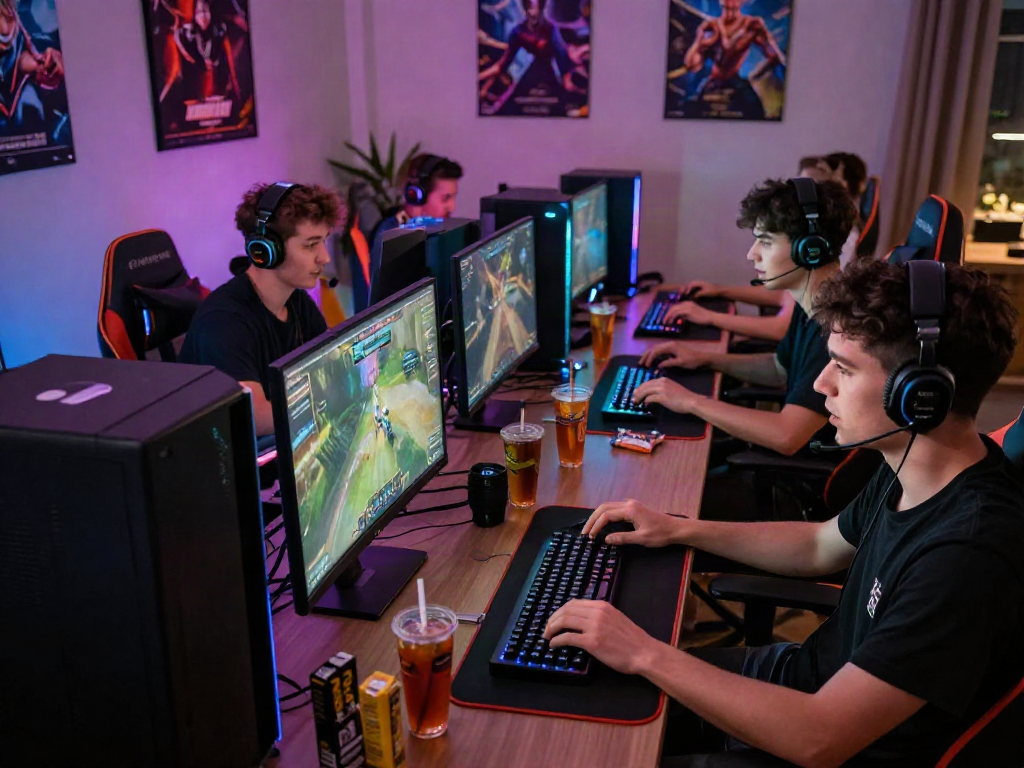 Engaging scene of gamers in a dynamic online gaming setup, highlighting 먹튀검증 importance.