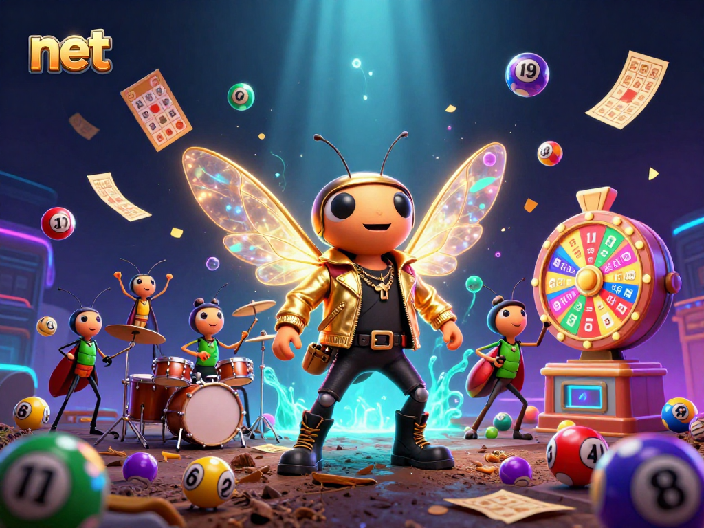 Spin to win big with net in this vibrant lottery-themed digital illustration featuring energetic characters.
