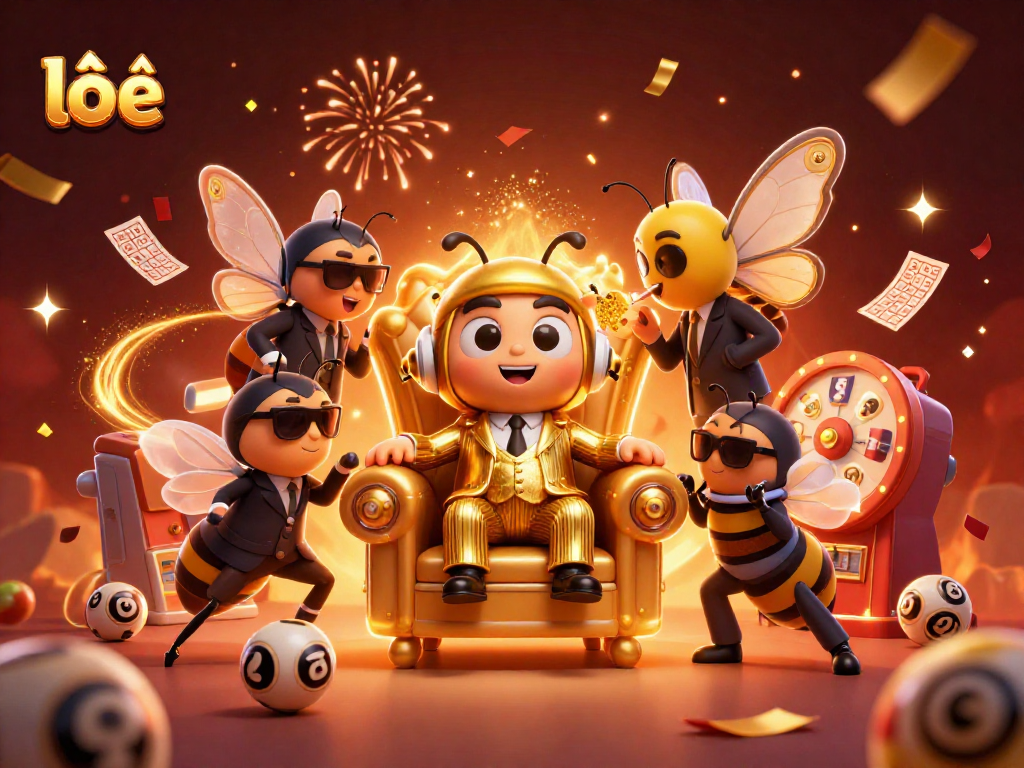 Engage with lô đề as lottery balls and bingo cards swirl amidst a vibrant 3D cartoon scene.