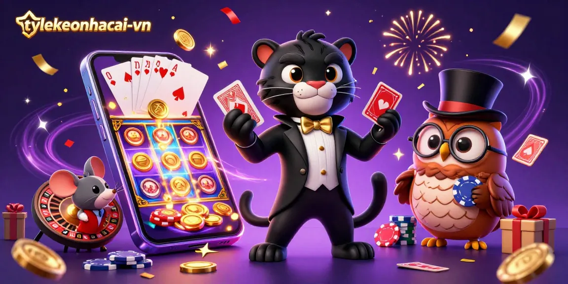 Experience the thrill of tylekeonhacai-vn with a stylish panther dealer in a 3D casino scene.