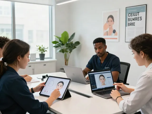 Alternatives to QOVES analysis space with beauty specialists discussing reports and technology.