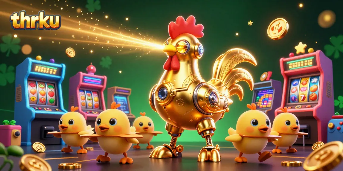 Engage in thrilling gaming at thrku with an electrifying retro-futuristic casino scene.