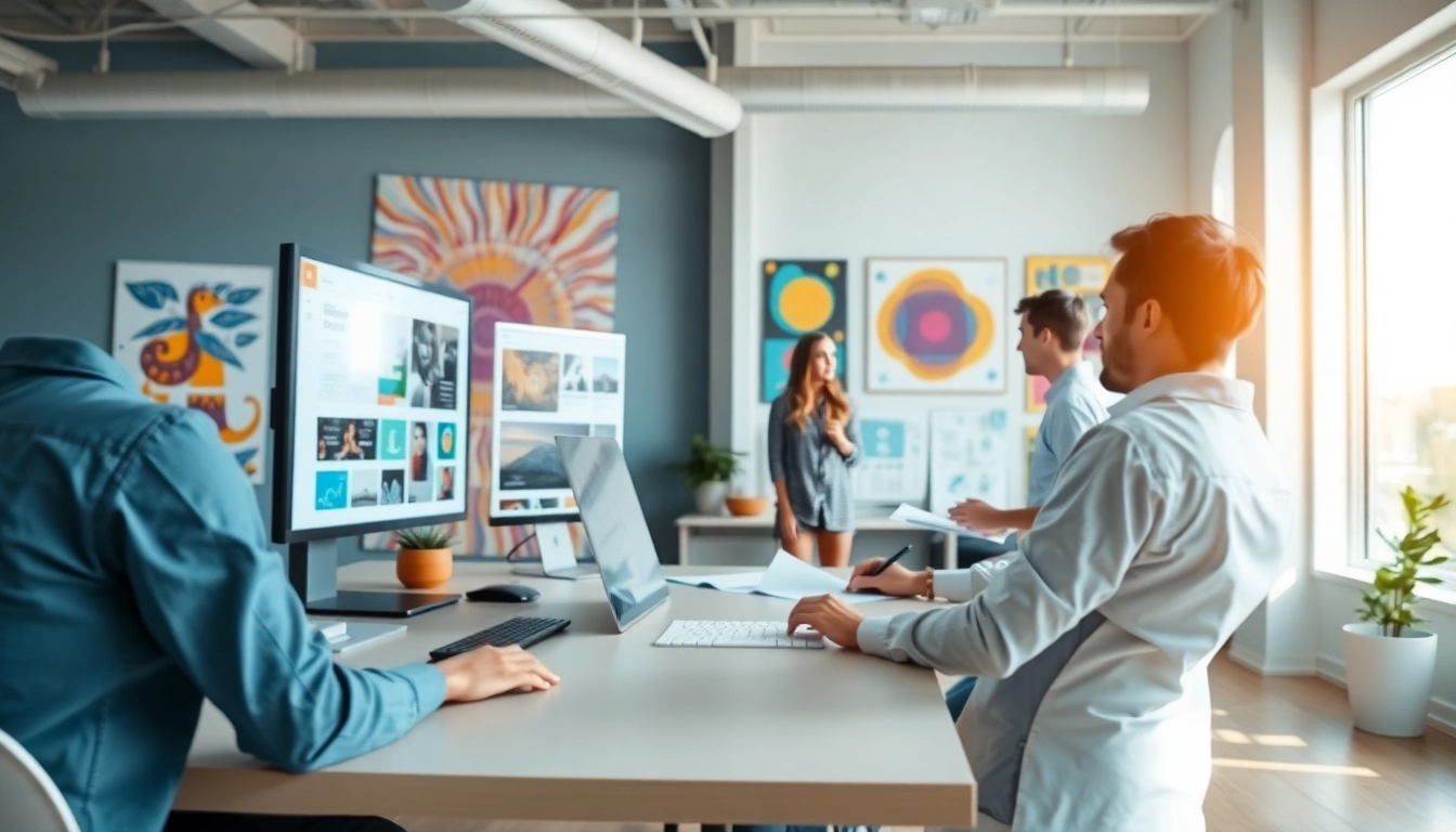 Creative collaboration in web design edmonton showcasing a modern workspace.