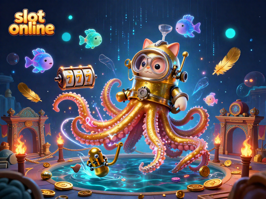 Spin the reels of thrilling slot online adventures featuring a kraken, diving cat, and glowing fish.