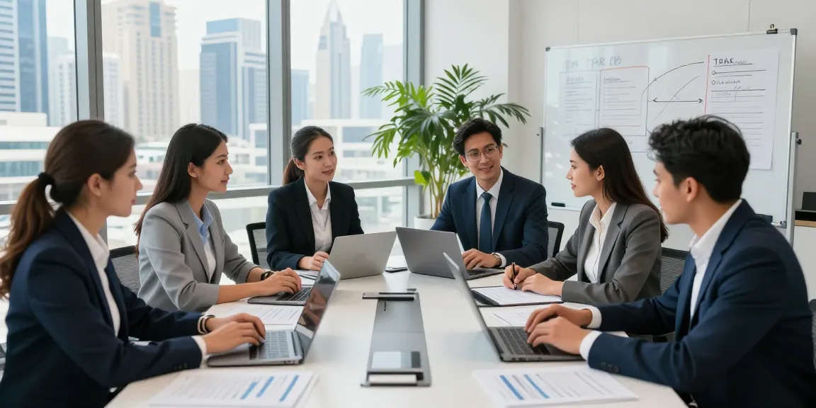 Audit Firms in UAE professionals collaborating in a modern office, showcasing teamwork and financial expertise.