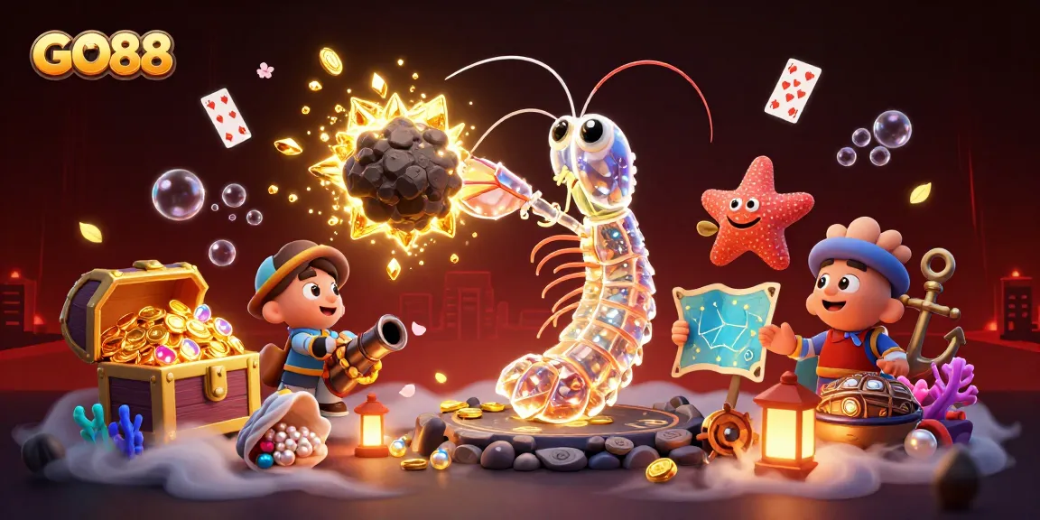 Experience exciting gameplay with GO88 featuring dynamic scenes of treasure and vibrant characters in a casino adventure.
