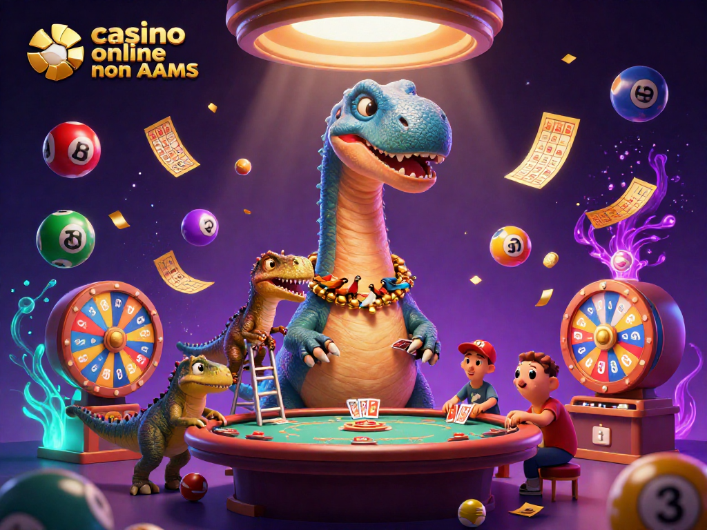 Gioca nel casino online non AAMS con un brontosauro e un raptor che distribuiscono carte.