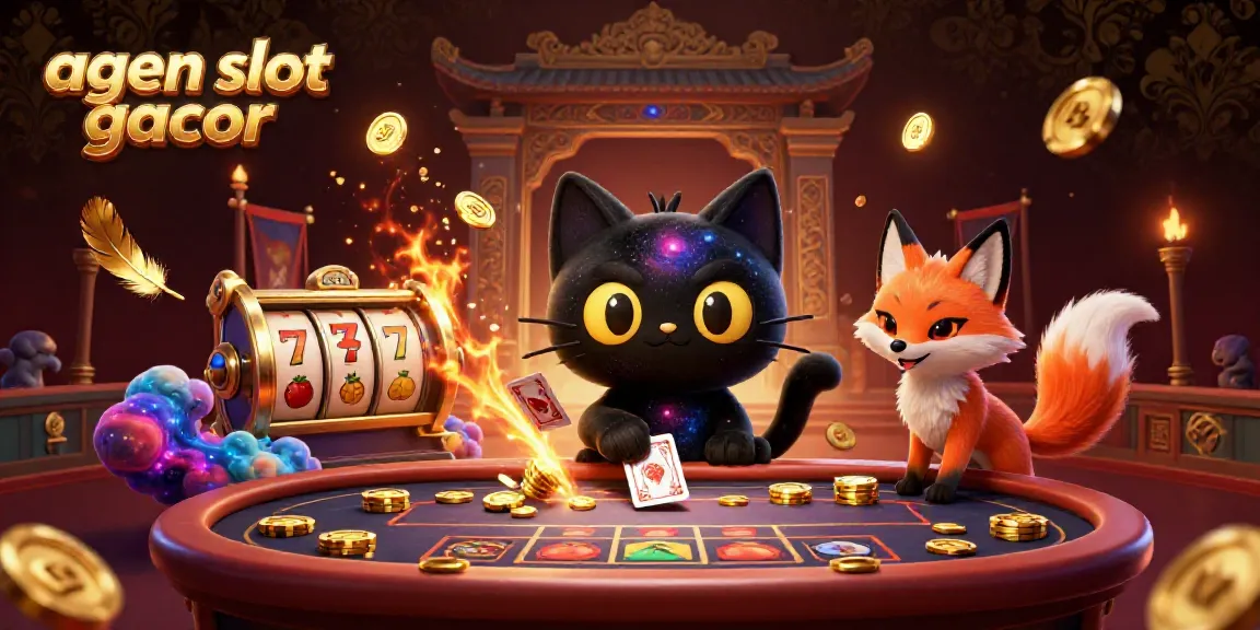 Engage in thrilling fun with agen slot gacor, featuring cosmic characters amidst casino elements.