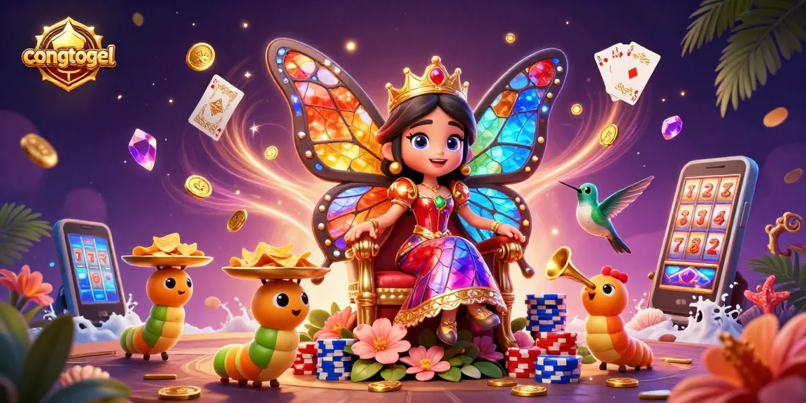 Engage with congtogel's vibrant casino realm featuring a butterfly queen and dynamic gaming elements.