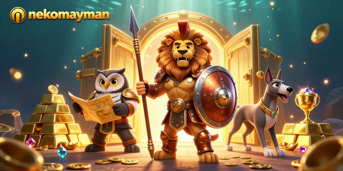 Experience thrilling wins with Neko May Mắn in this vibrant casino scene featuring gold treasures and dynamic gameplay.