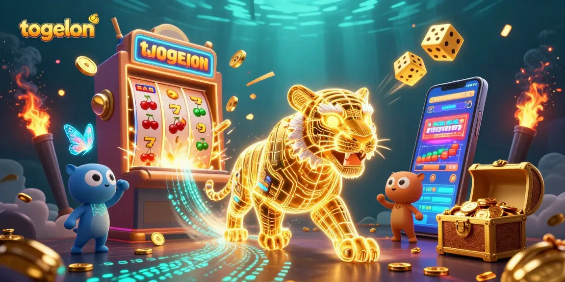 Experience togelon through a vibrant digital casino with a golden tiger and exciting game elements.